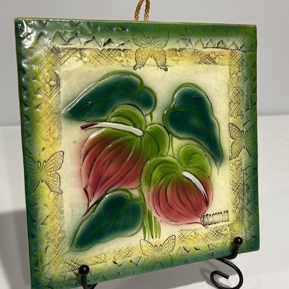 Handmade Trivet Kona Hawaii 8x8 floral design - Picture 4 of 10